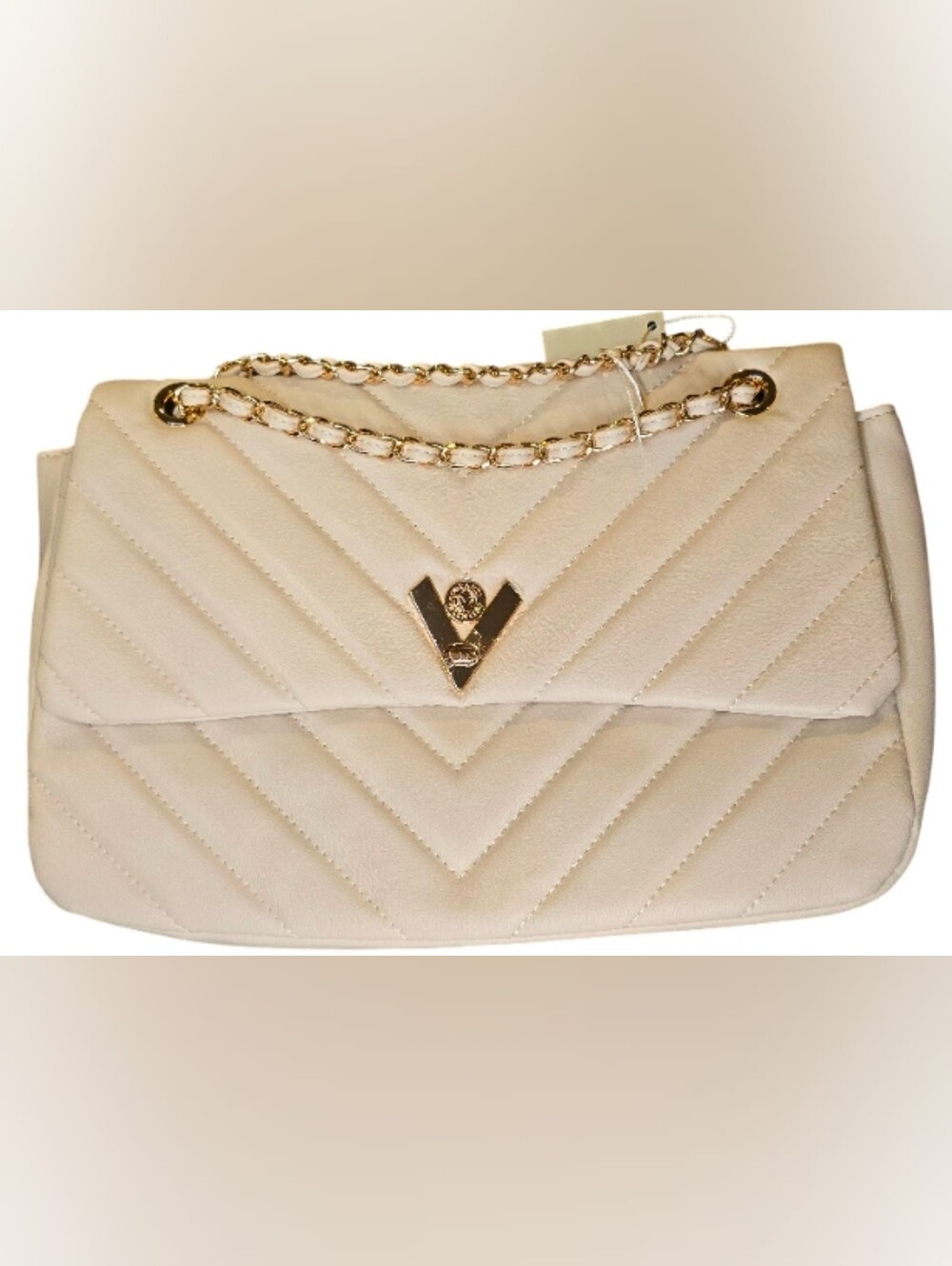 Elegant Light Gray Quilted Chain Shoulder Angel Bag - Valentino Orlandi